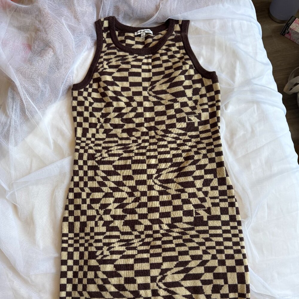 Pretty Garbage Checkerboard Sweater Dress – L